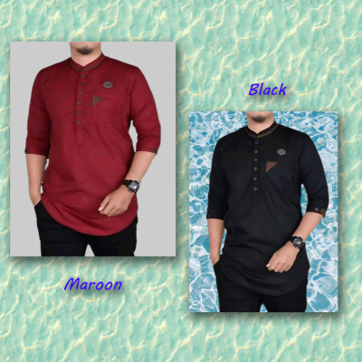 Men's 3/4 Sleeve Katua-Black & Maroon