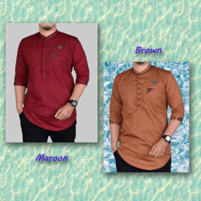 Men's 3/4 Sleeve Katua-Brown & Maroon