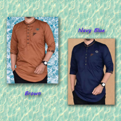 Men's 3/4 Sleeve Katua-Brown & Navy Blue